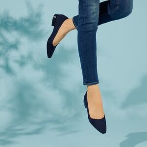 VIVAIA Knit Pointed-Toe Block Heel Comfortable Classic Navy‎ Blue EU/39 US/8